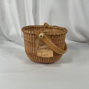 VTG Nantucket Basket With Handle & Original Tag Oval Lightship Cottagecore